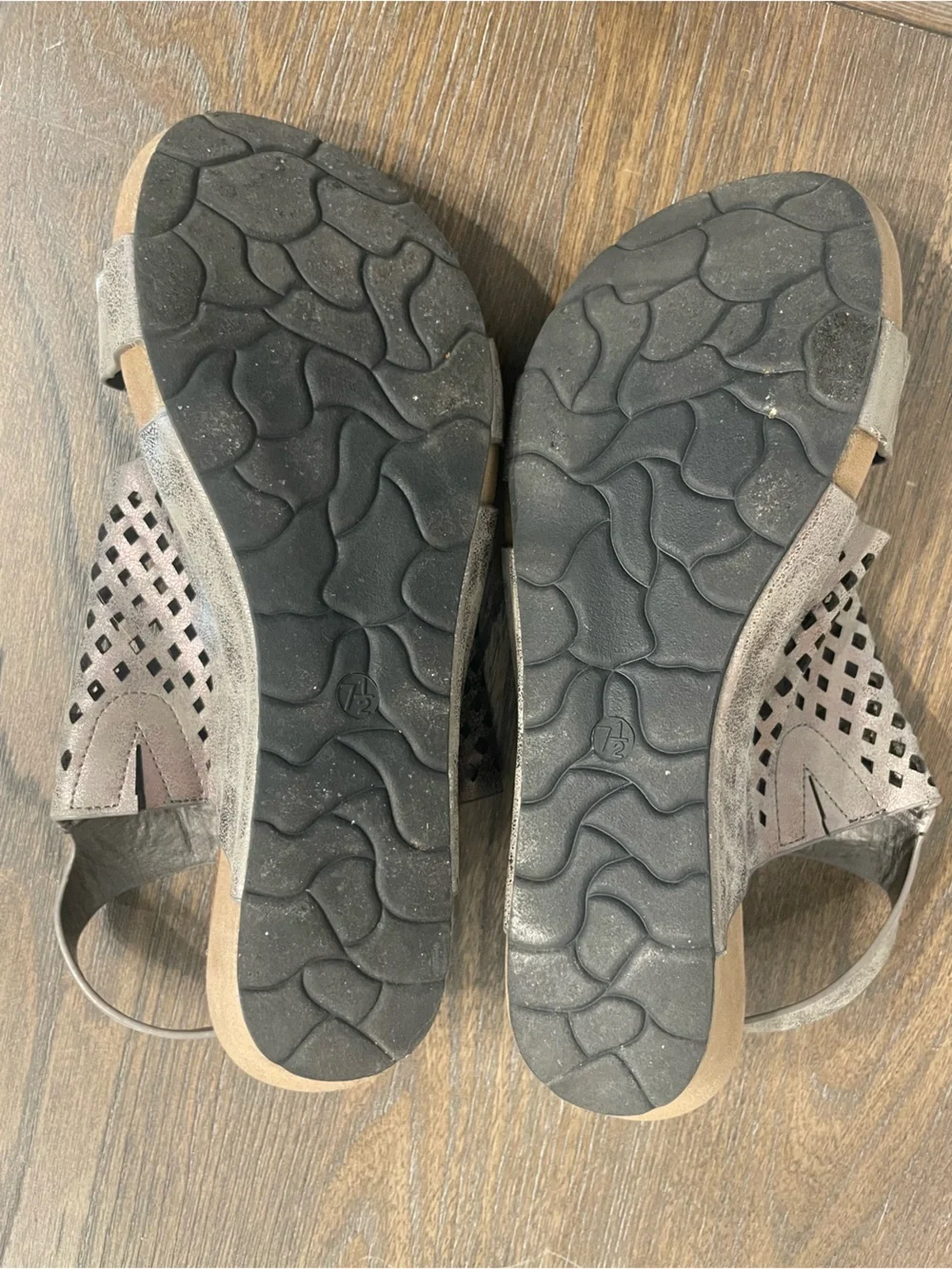 Pierre Dumas Metallic Gray Perforated Wedge Sandals